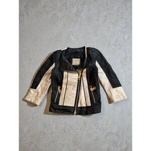 DON VANQUISHER Couture Leather Tan Black Jacket Coat Size Small